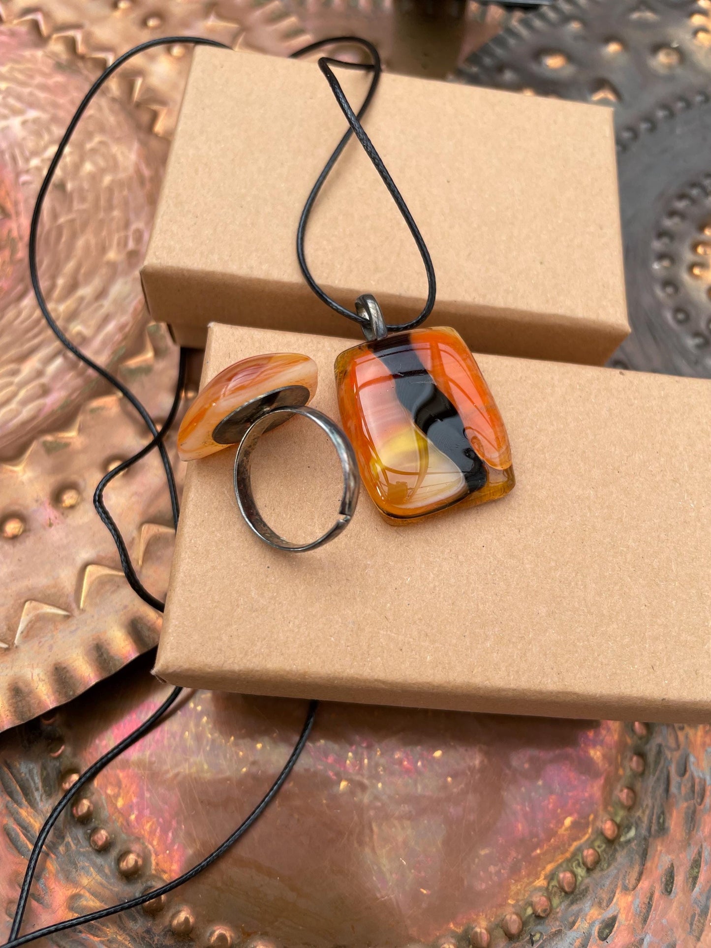 Unique glass pendant with ring