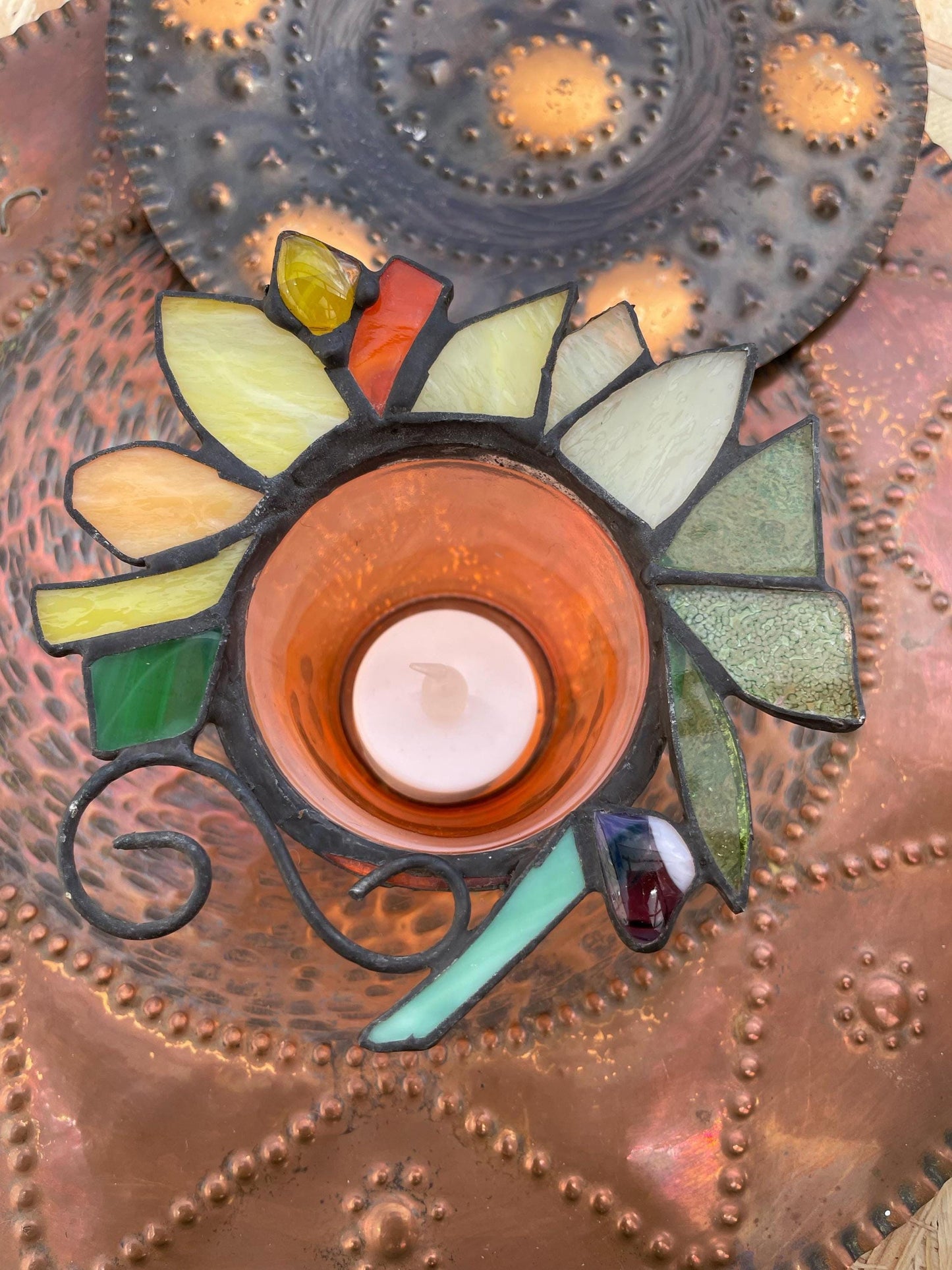 Stained glass candle holder