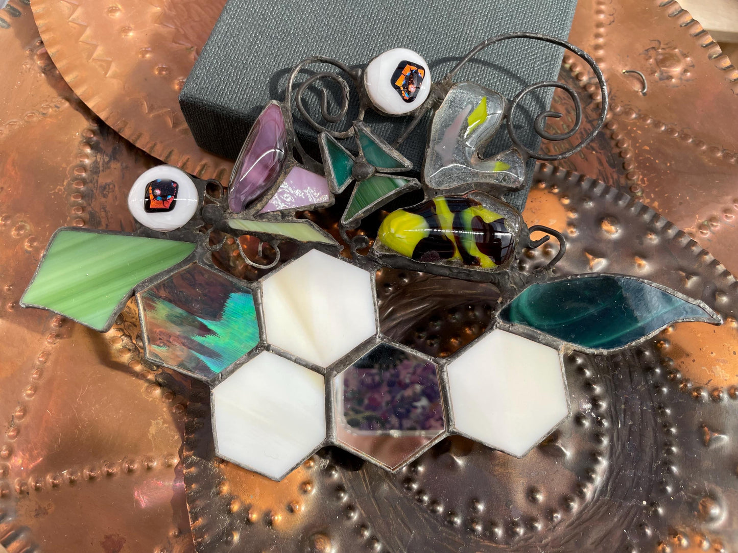 Bee, butterfly suncatcher - stained glass and fused glass