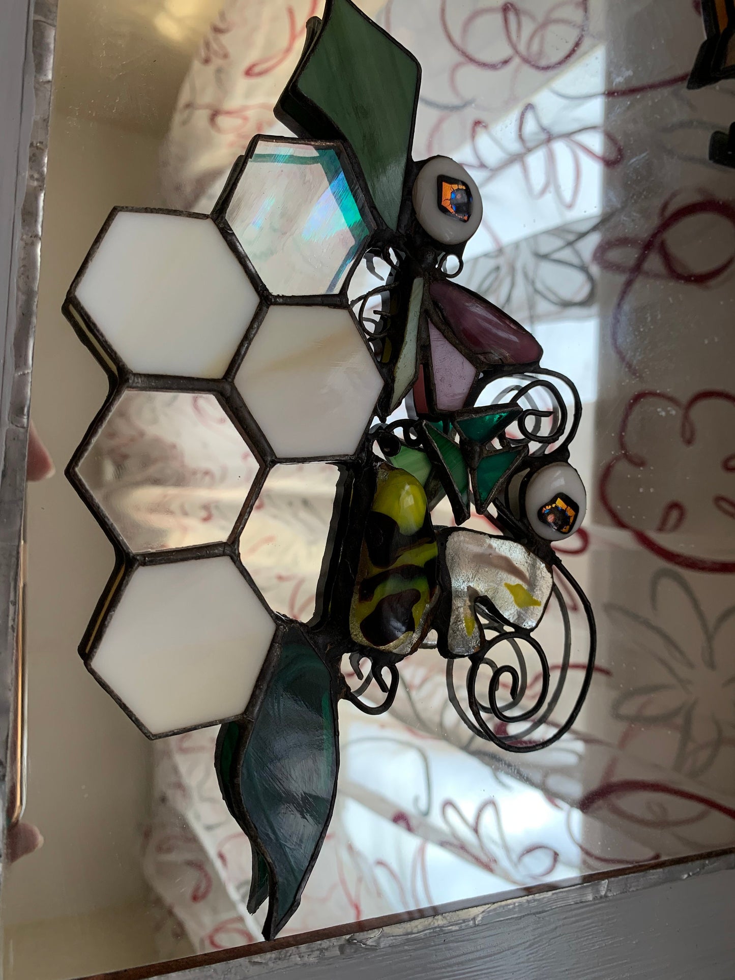 Bee, butterfly suncatcher - stained glass and fused glass