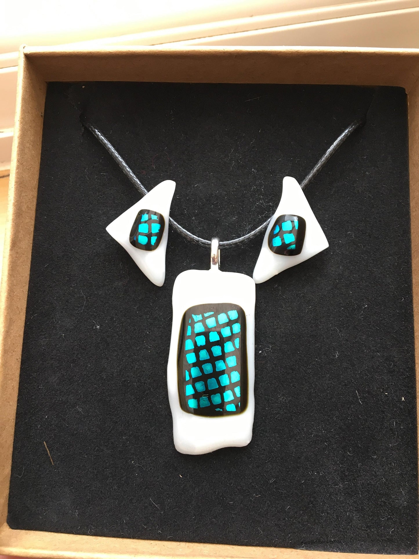 Snow&Ice Jewellery Sett - Dichroic texture fusing glass
