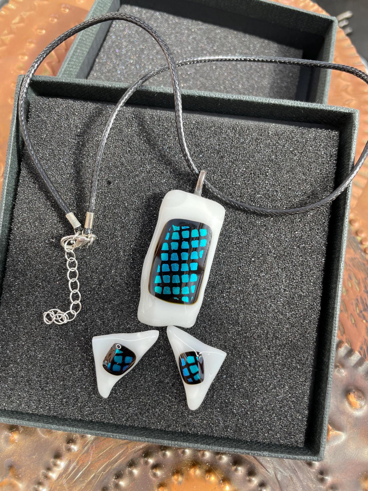 Snow&Ice Jewellery Sett - Dichroic texture fusing glass