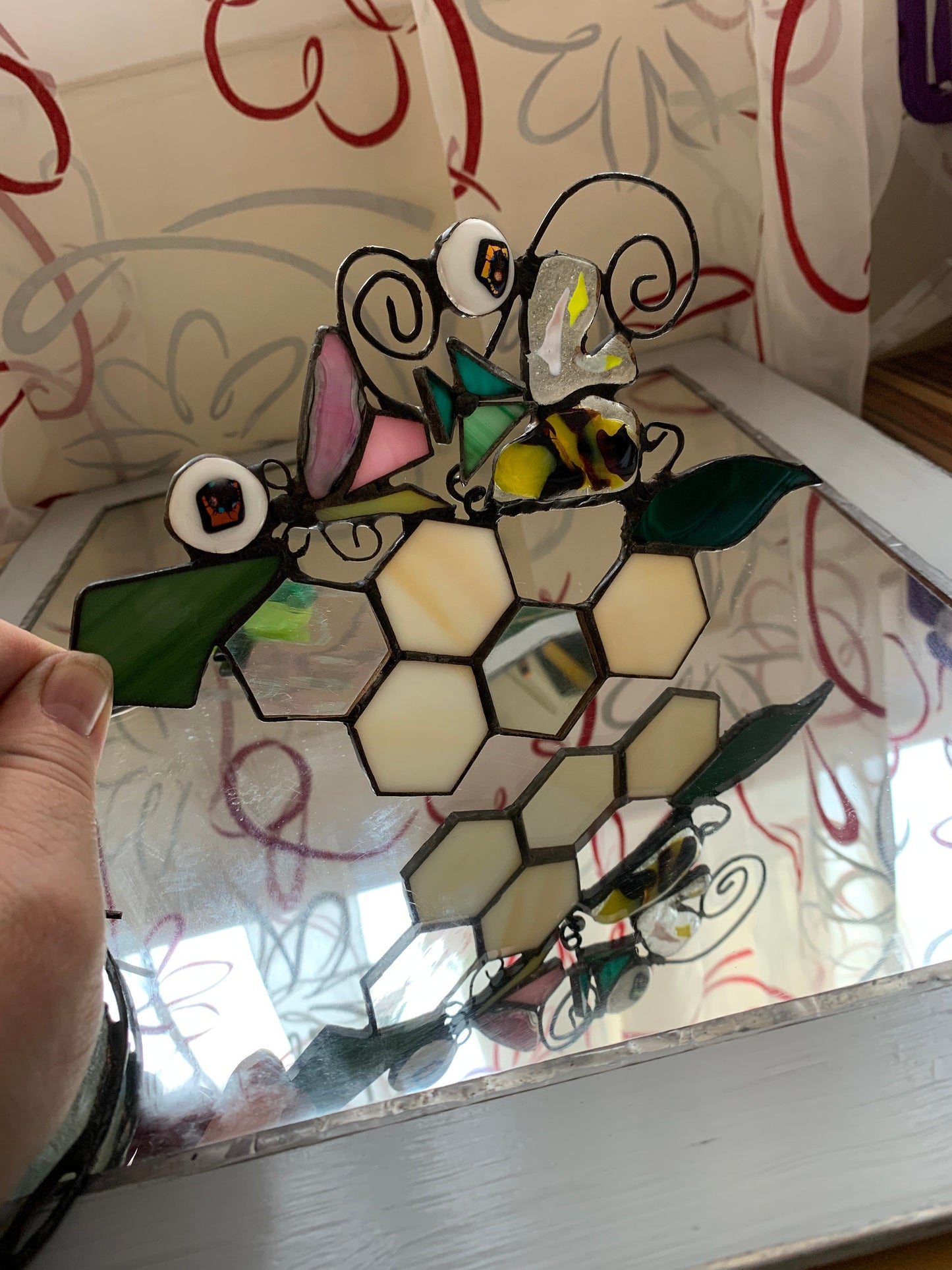 Bee, butterfly suncatcher - stained glass and fused glass