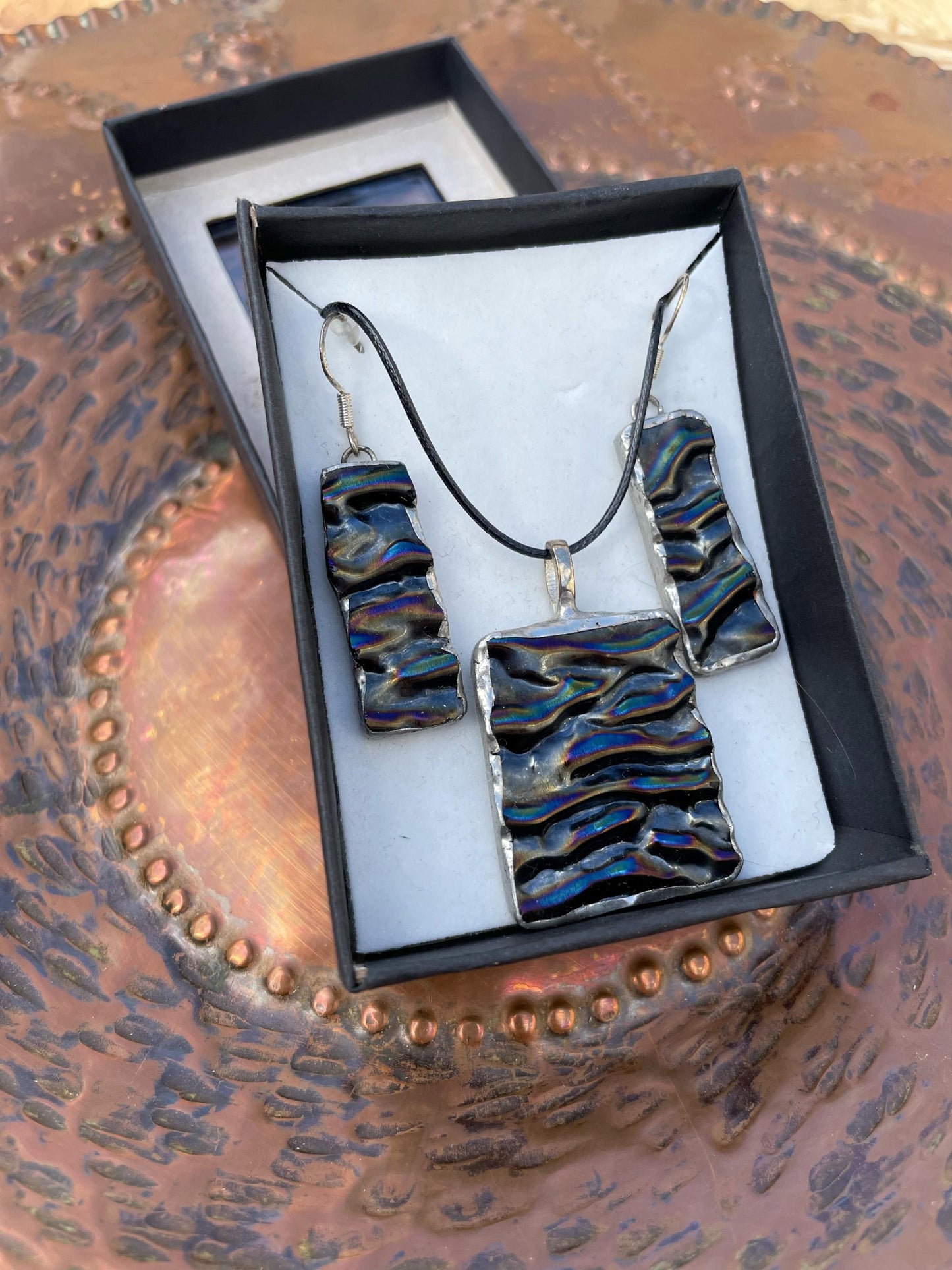 Fused glass jewellery set Dichroic glass