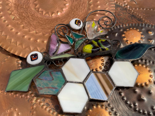 Bee, butterfly suncatcher - stained glass and fused glass