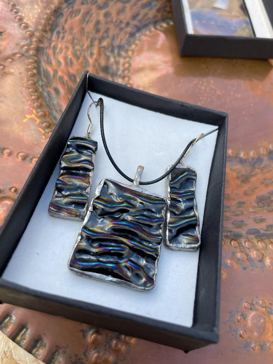 Fused glass jewellery set Dichroic glass