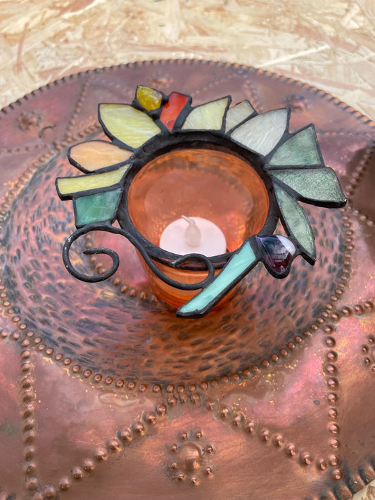 Stained glass candle holder