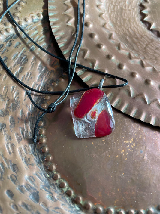 Red waves - fusing glass pendant
